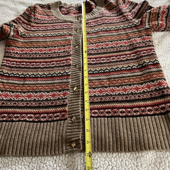 Talbots Fair Isle Wool Blend Button Up Cardigan Sweater 3/4 Sleeve sz L Soft - Picture 7 of 8